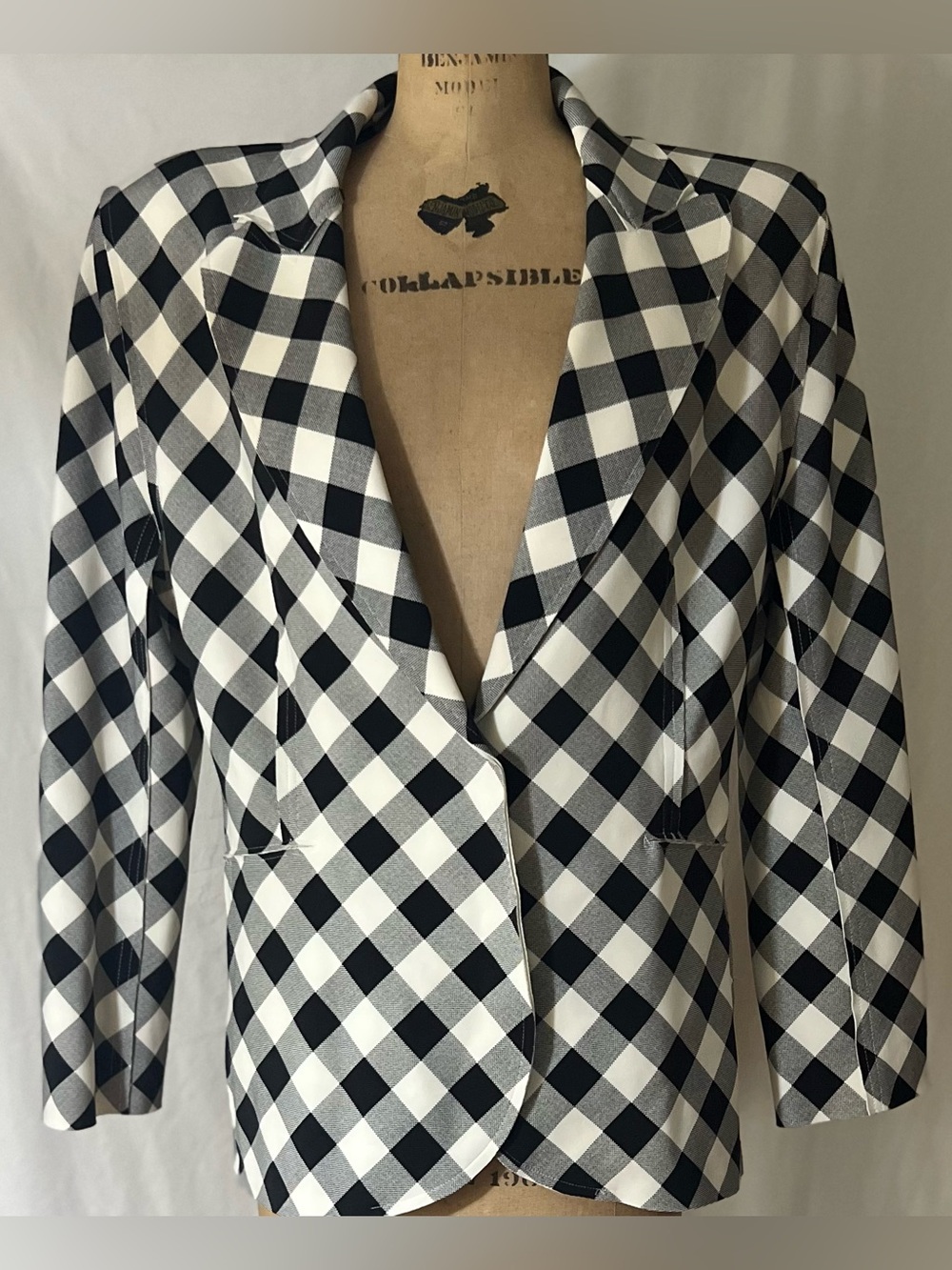 Norma Kamali Gingham Jersey Knit Blazer L/40